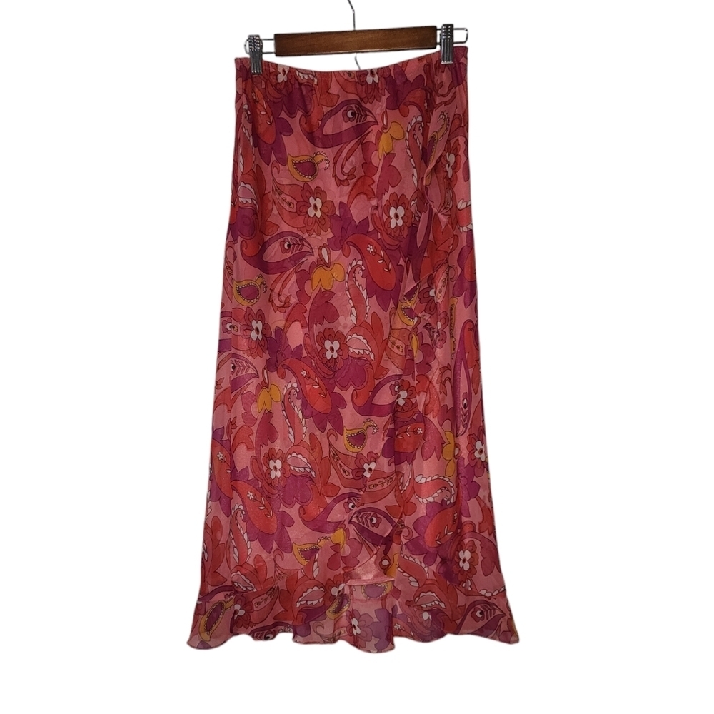 Copper Key Pink Floral Paisley Faux Wrap Maxi Skirt - Picture 3 of 12